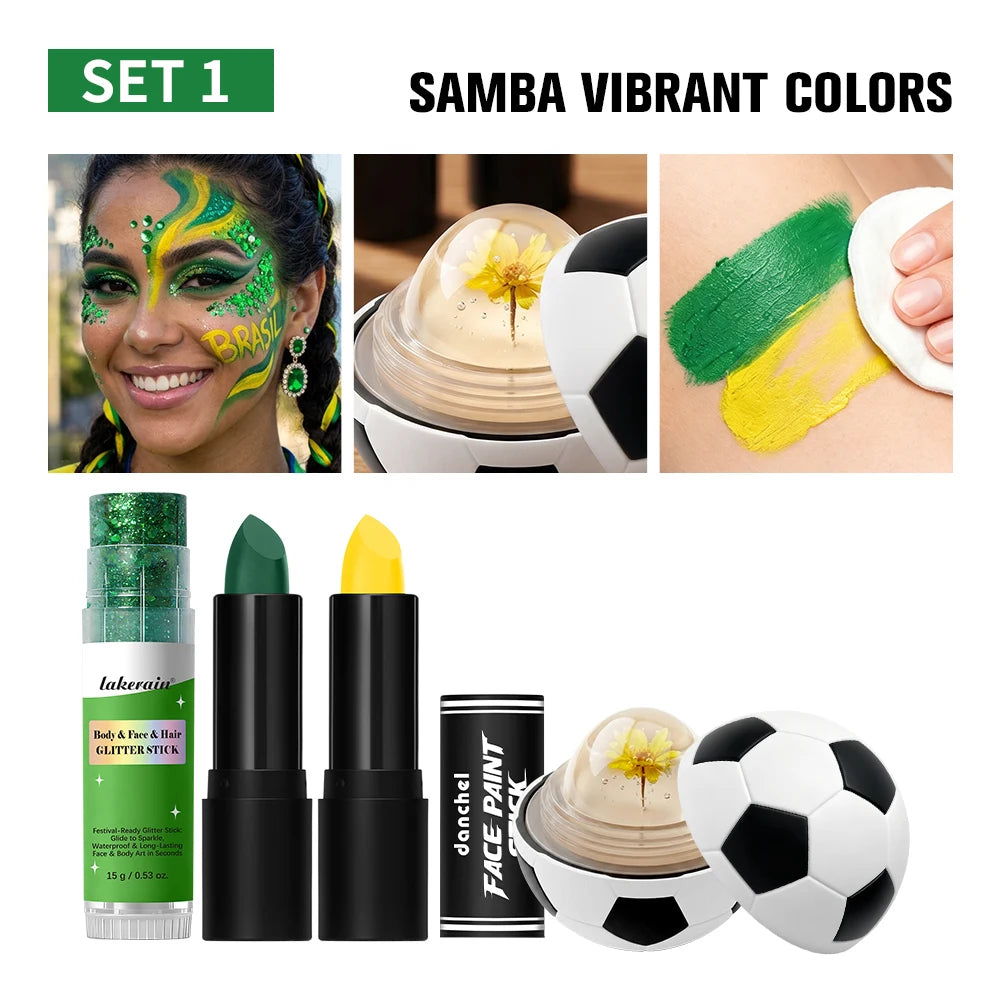 Face Paint Stick & Glitter Stick Set Lasting Moisturizing High Pigment Multifunctional for Sport Festival Party Cosplay Makeup Oasis Select