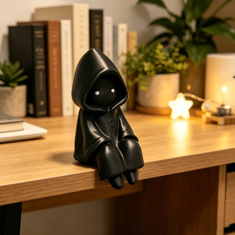 Mysterious Hooded Death Figurine 3DPrinted Cute Sitting Ghost Statue Computer Screen Decor Home Decor Miniature Desktop Ornament Oasis Select
