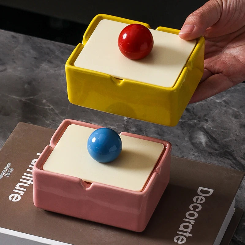 1PC Dopamine Ceramic Creative Ashtray with Lid Anti Ash Home Living Room Tea Table Ornament High Grade Feeling Oasis Select