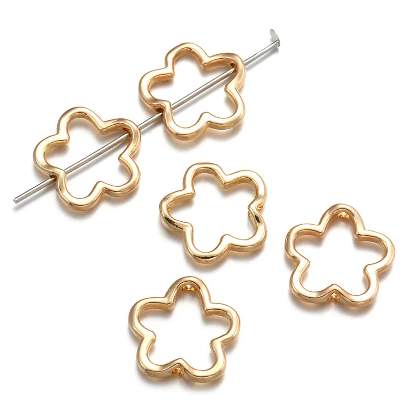 50pcs Flower Star Bead Frames Spacer Beads Double Hole Hollow Connector Link Charms for Jewelry Bracelet Necklace Earring Making Oasis Select KC Gold 15x15mm