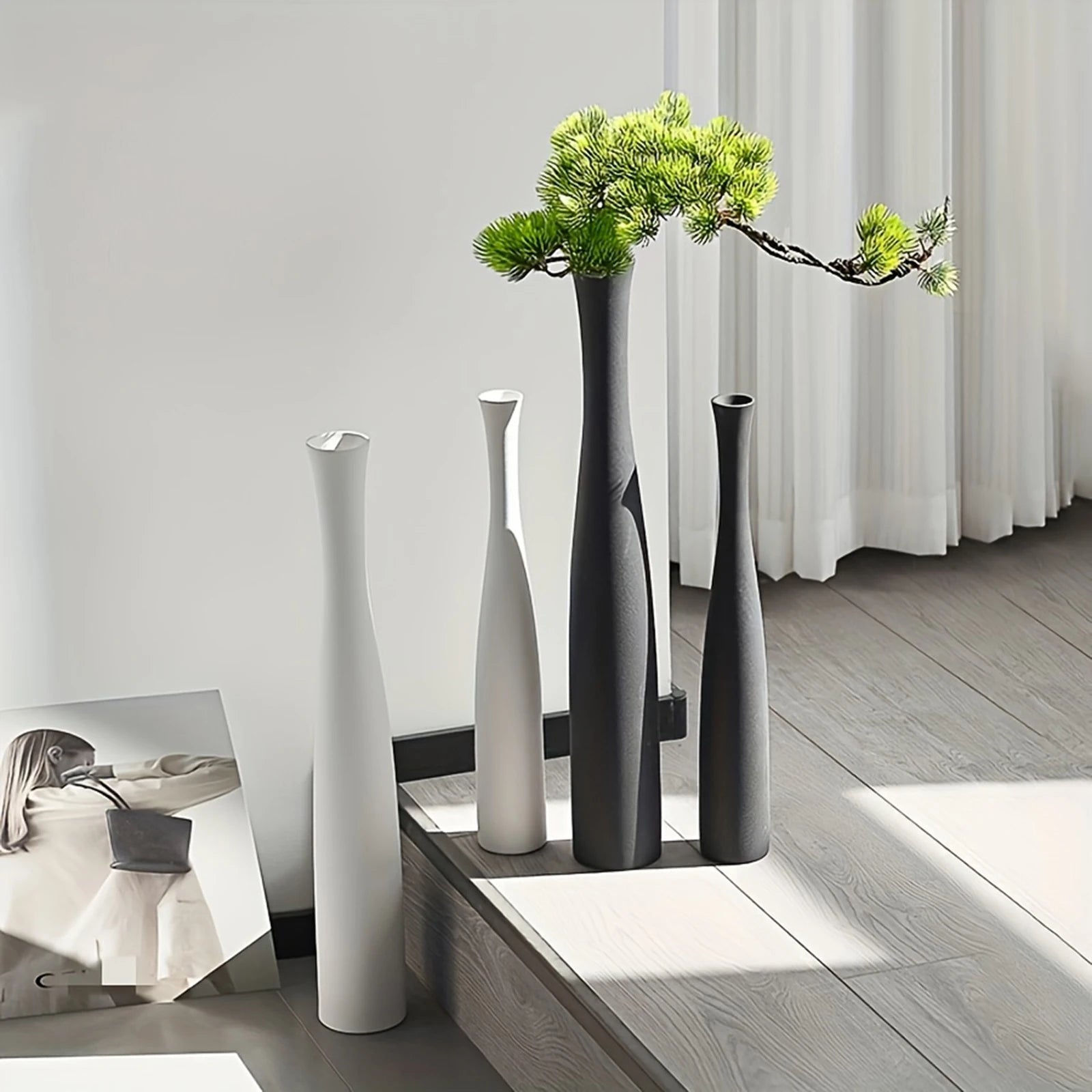 Modern Minimalist Vase Set White & Black Home Decor (2-Pack) Decorative Vase Set Oasis Select