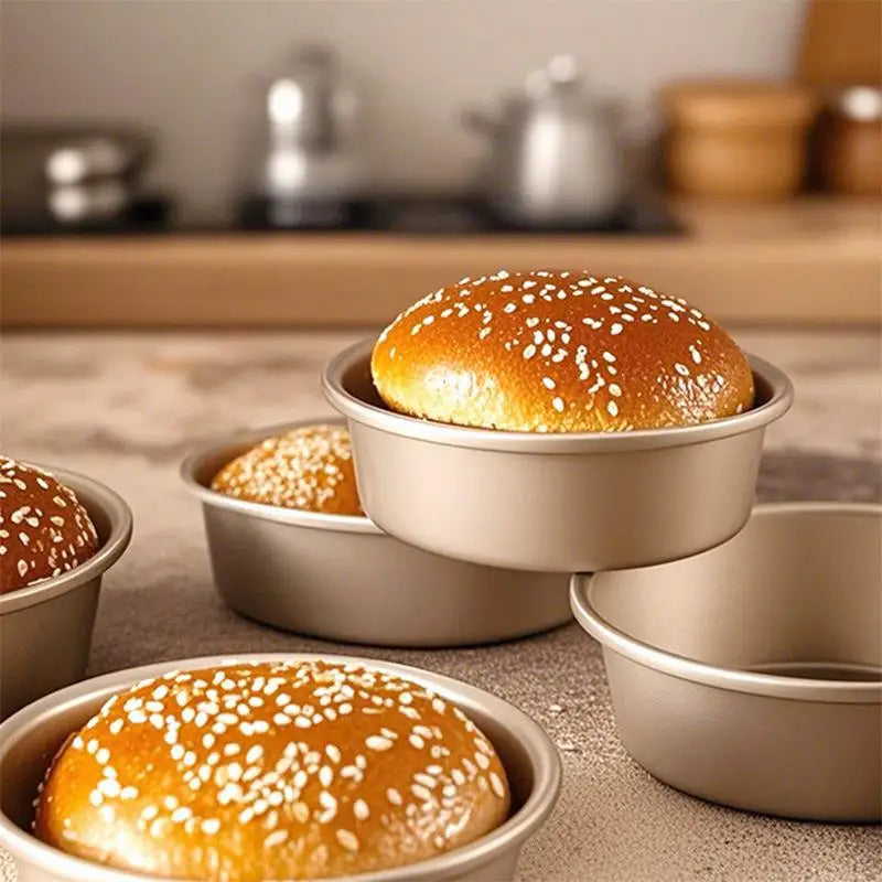 1Pcs 4 Inch Gold Non Stick Hamburger Bun Mold Mini Hot Dog Bread Cheese Cake Round Baking Pan for Pastry Oasis Select