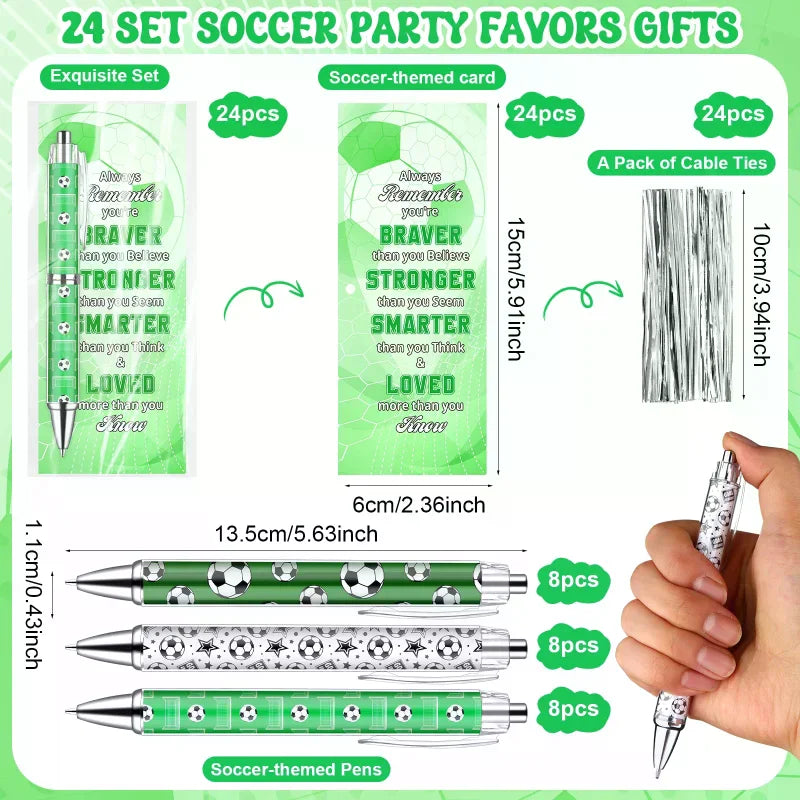 24 Sets Football Pens Party Favours Supplies Football Stationery Ballpoint Pens and Cards for Boys Girls Team Adults Oasis Select