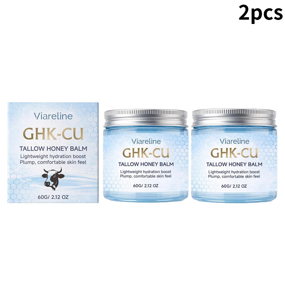 Viareline GHK-CU Copper Peptide Tallow Balm Facial Cream Body Moisturizer Lightweight Hydrate Honey Blue Balm for All Skin Types Oasis Select 60ml X 2