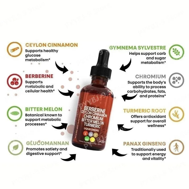Berberine Chromium Turmeric Ginseng Liquid Drops 60ml Herbal Liquid Drops Oasis Select