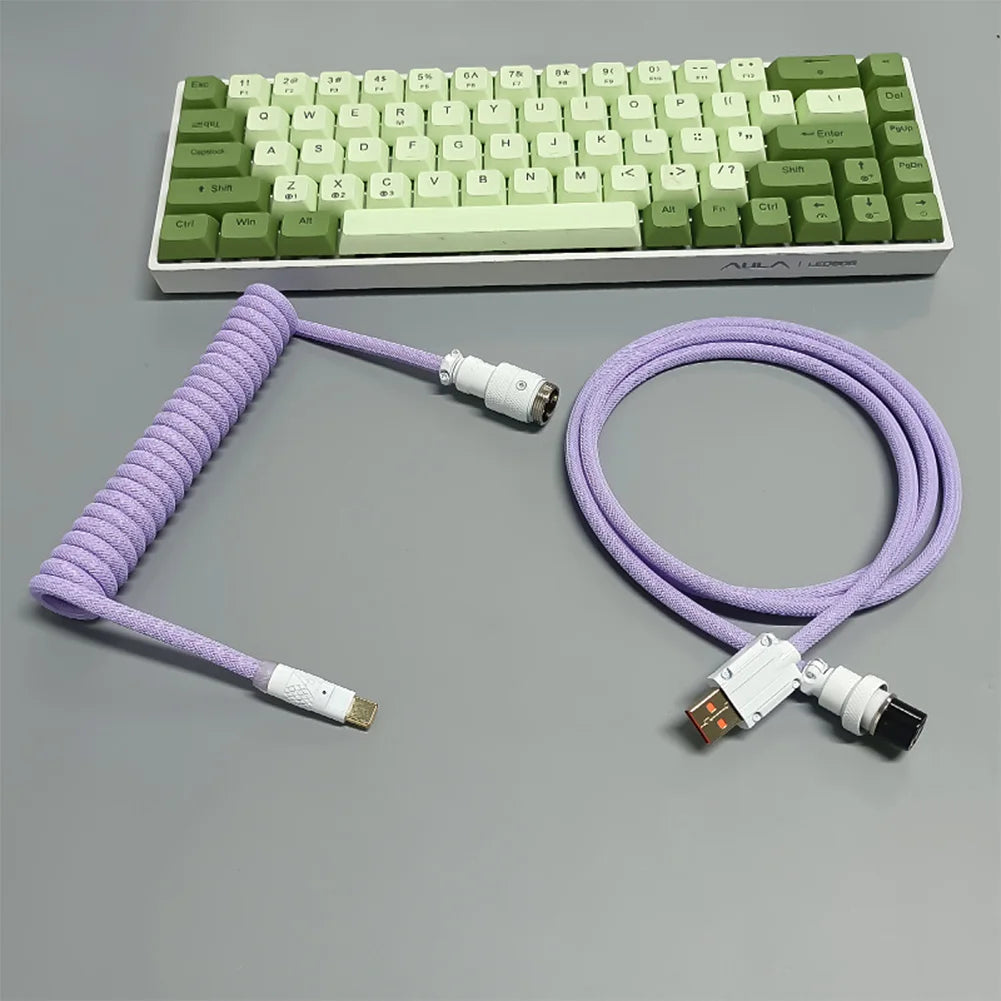 3M USB A to Type C for Mechanical Gaming Keyboard Double Sleeved Wire with GX16 Detachable Aviator Coiled Power Cable Oasis Select