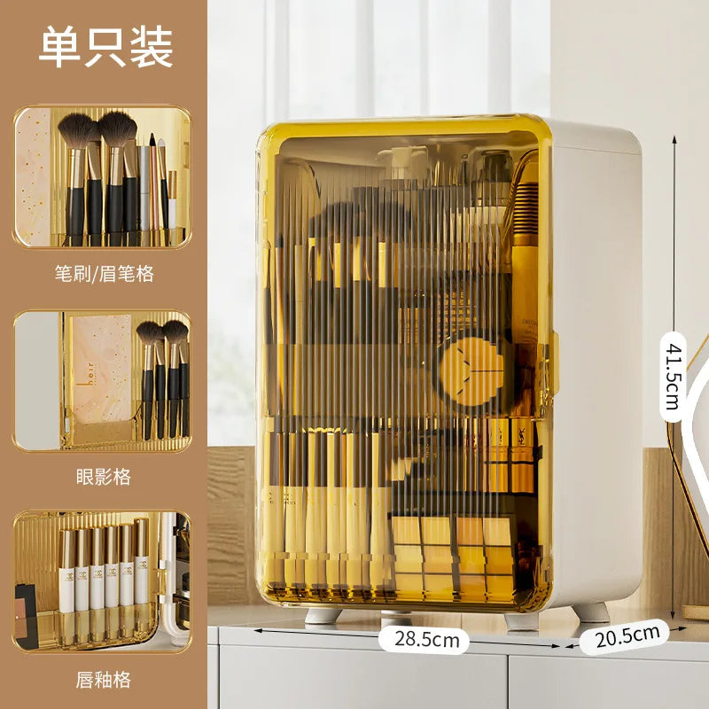 Large Cosmetic Storage Box Light Luxury Desktop Capacity Dustproof Storage Rack Household Vanity Lipstick Cosmetics Storage Box Oasis Select Large Yellow