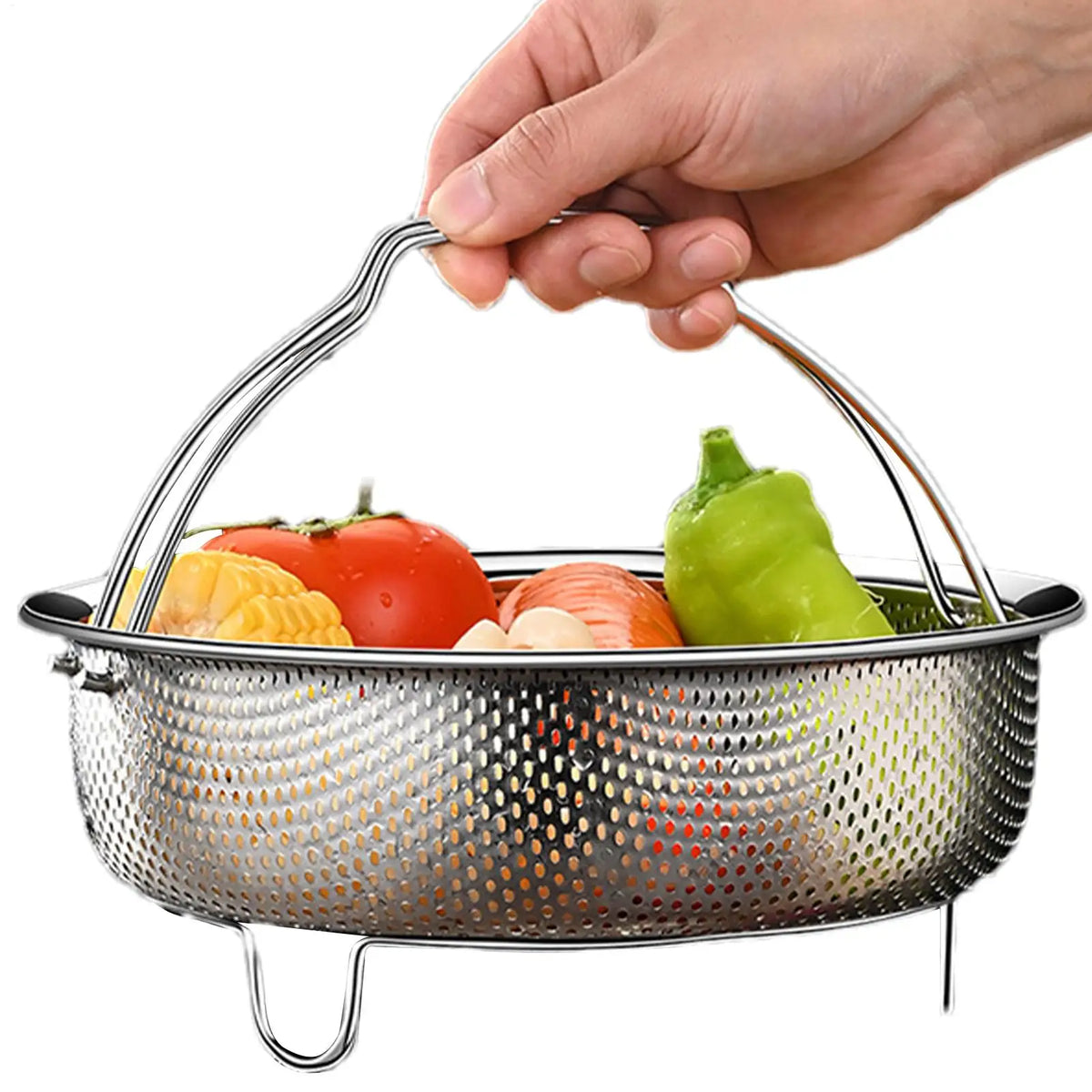 Heat Resistant Multifunctional Metal Colander with Handle Steamer Basket Bun Vegetable Steaming Basket for Vegetables Eggs Meat Oasis Select