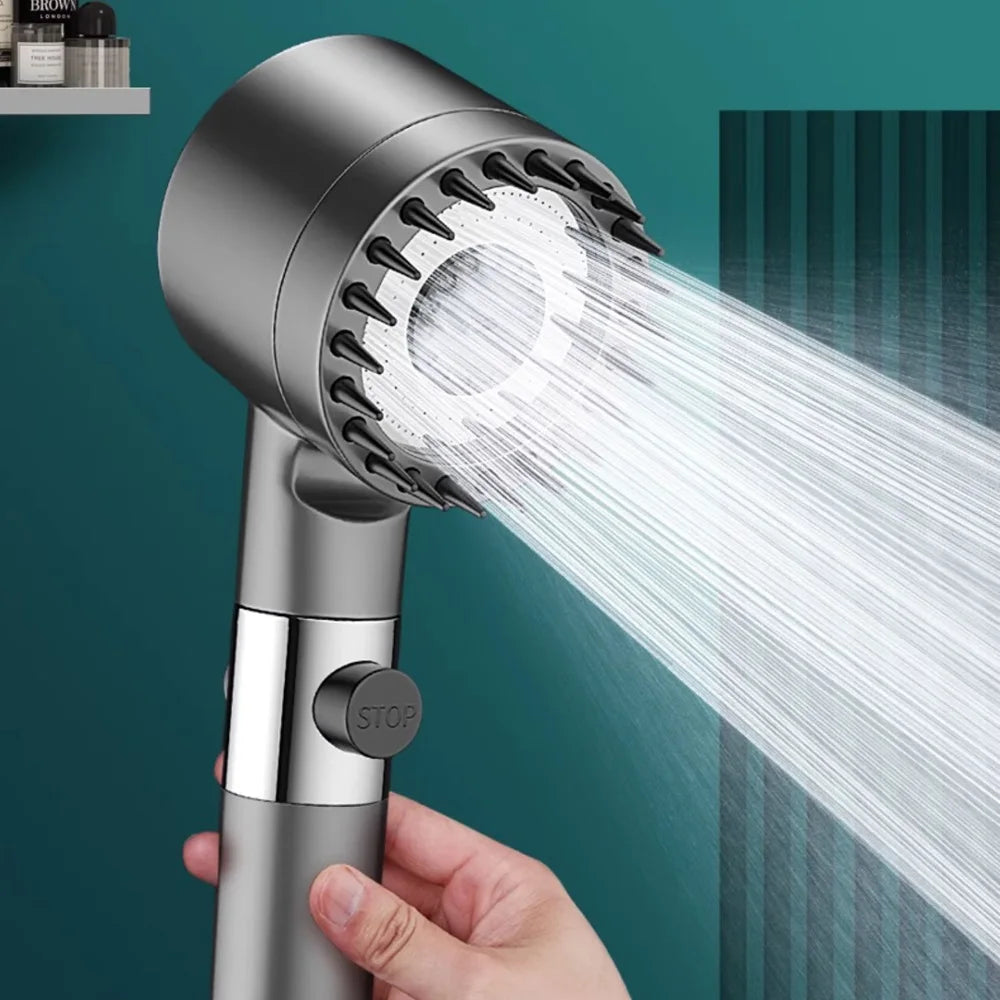 High Pressurized Filter Shower Head 3-mode Adjustable Spray with Massage Brush Rain Faucet Bathroom Accessories Oasis Select
