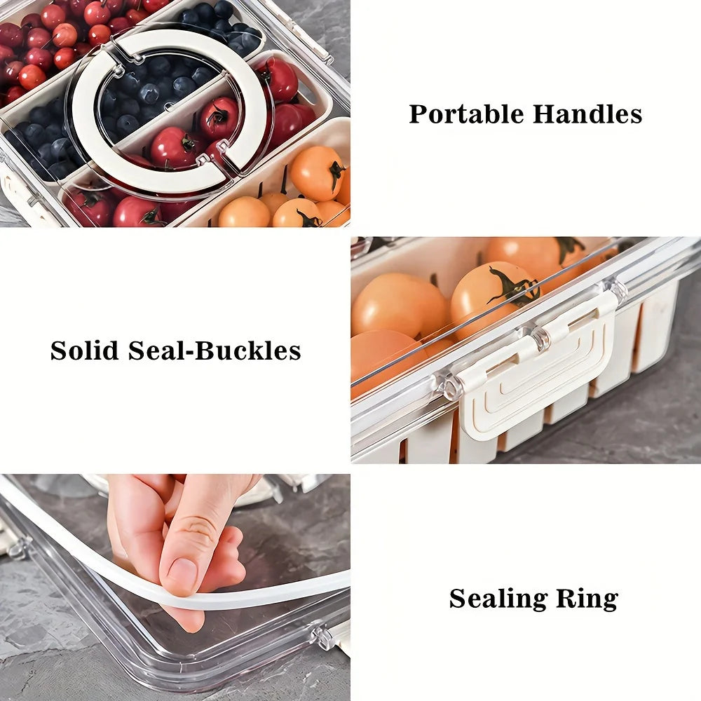 Modern plastic snack tray with lid and handles - Portable 2/4 compartment food storage box with window lid for travel Oasis Select