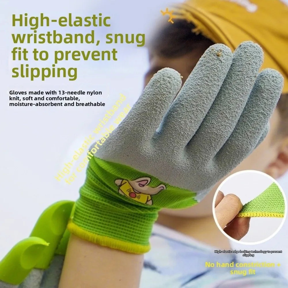 Non-Slip Kids Garden Gloves Cartoon Breathable Children Safety Gloves Comfortable Animal Pattern Work Gloves Garden Supplies Oasis Select