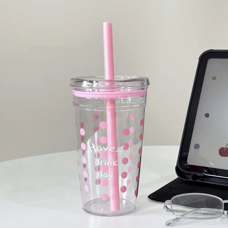450ml Clear Plastic Reusable Straw Cup with Lid, for Tea Coffee Iced Drinks, Daily Use Portable Travel Water Mug Drinkware Oasis Select