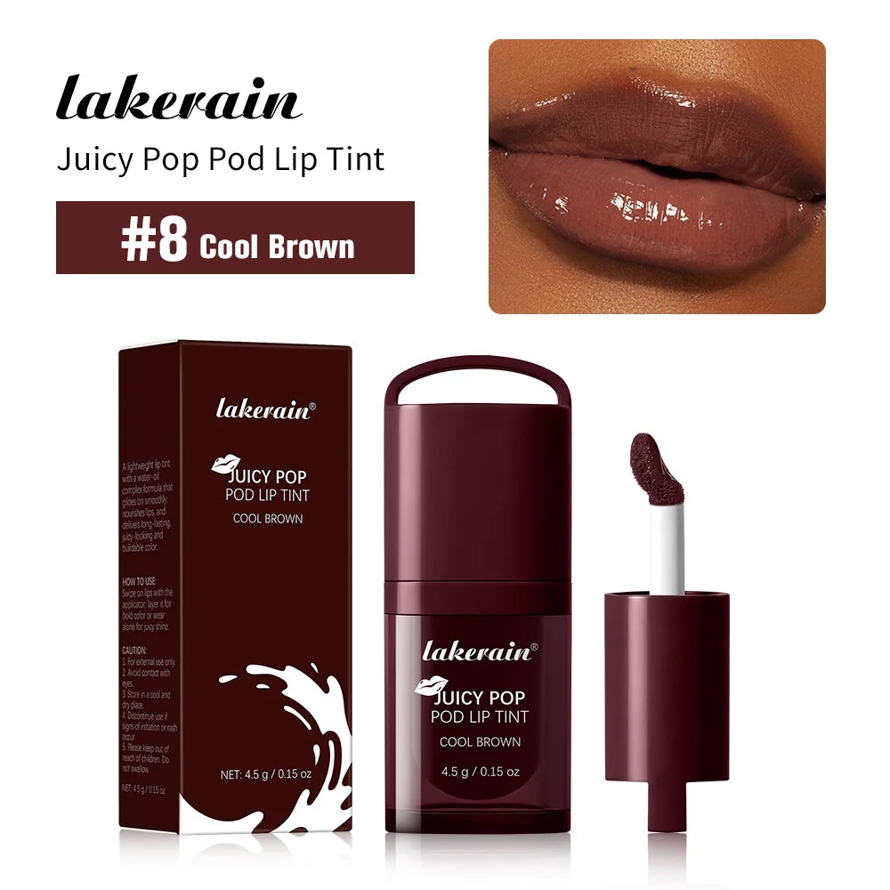Juicy Hydrated Lip Tint Buildable Glossy Finish Ceramide Peptide Water-to-oil Formula Long-lasting Color Buckle Design Lip Tint Oasis Select Cool Brown