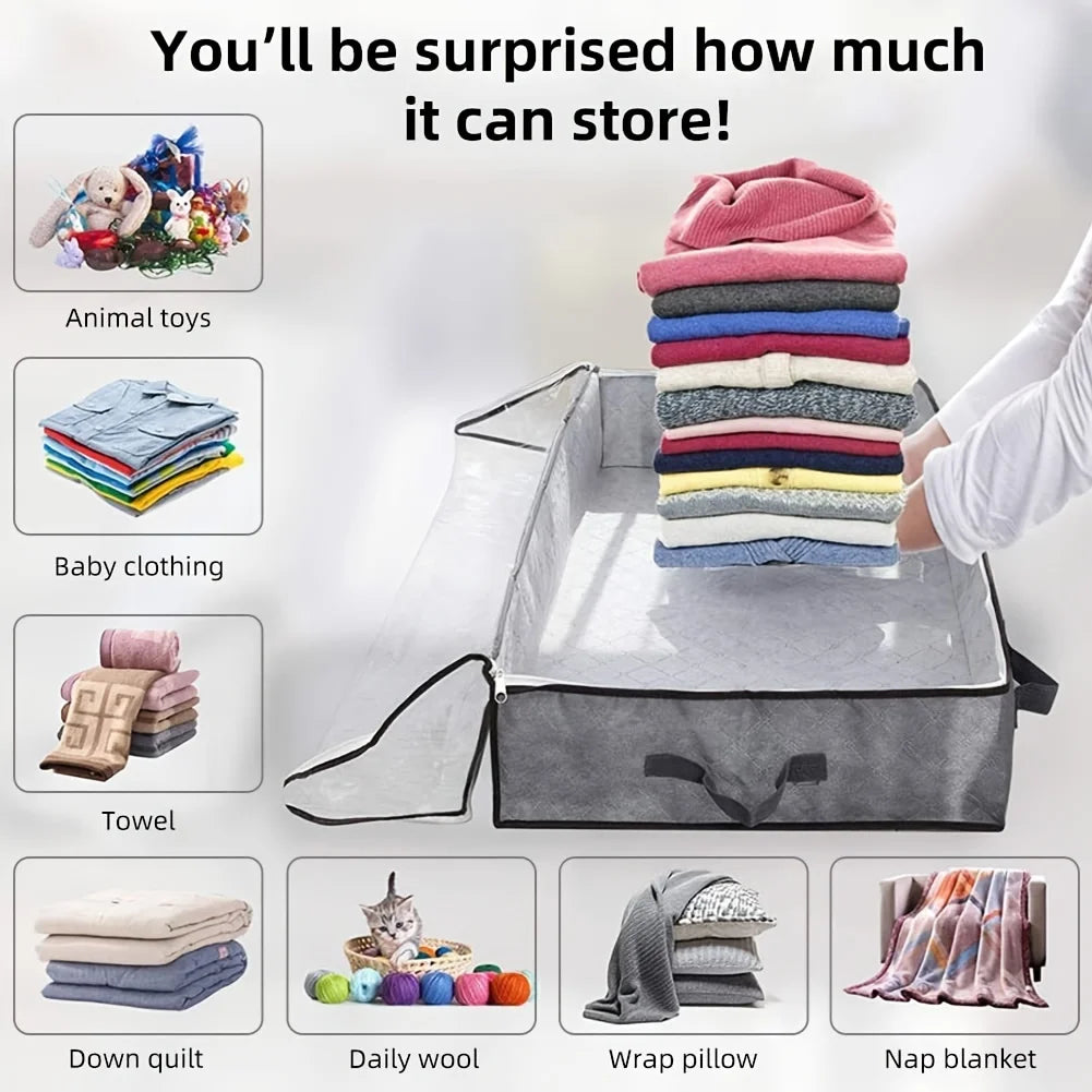 Dustproof under-bed storage box with reinforced handles, suitable for quilts, blankets, pillows, and toys, bedroom accessories. Oasis Select