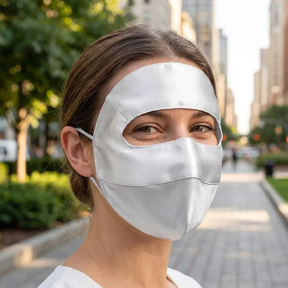 100% Silk Full Face Mask For Women Adjustable Ear Loops Breathable Anti-UV Sun Protection Windproof Face Mask For Outdoor Oasis Select