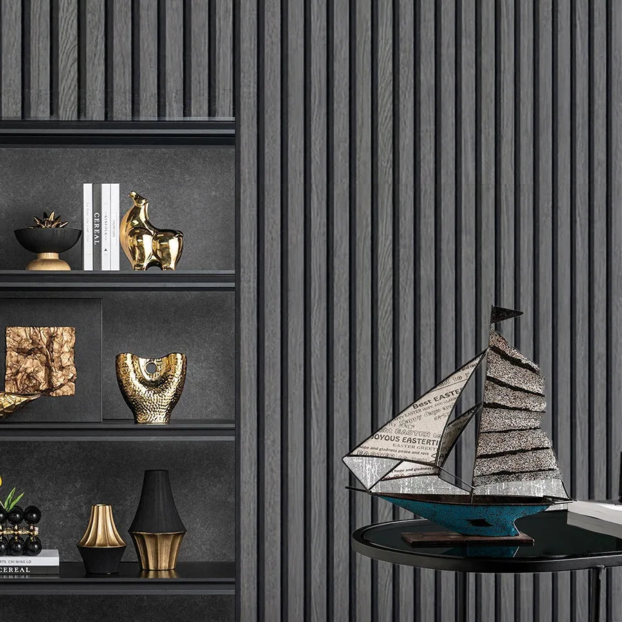 New Black and Gray Grille Imitation Wood Grain Self-adhesive Waterproof Wallpaper New Chinese Style Background Wall Wallpaper Oasis Select