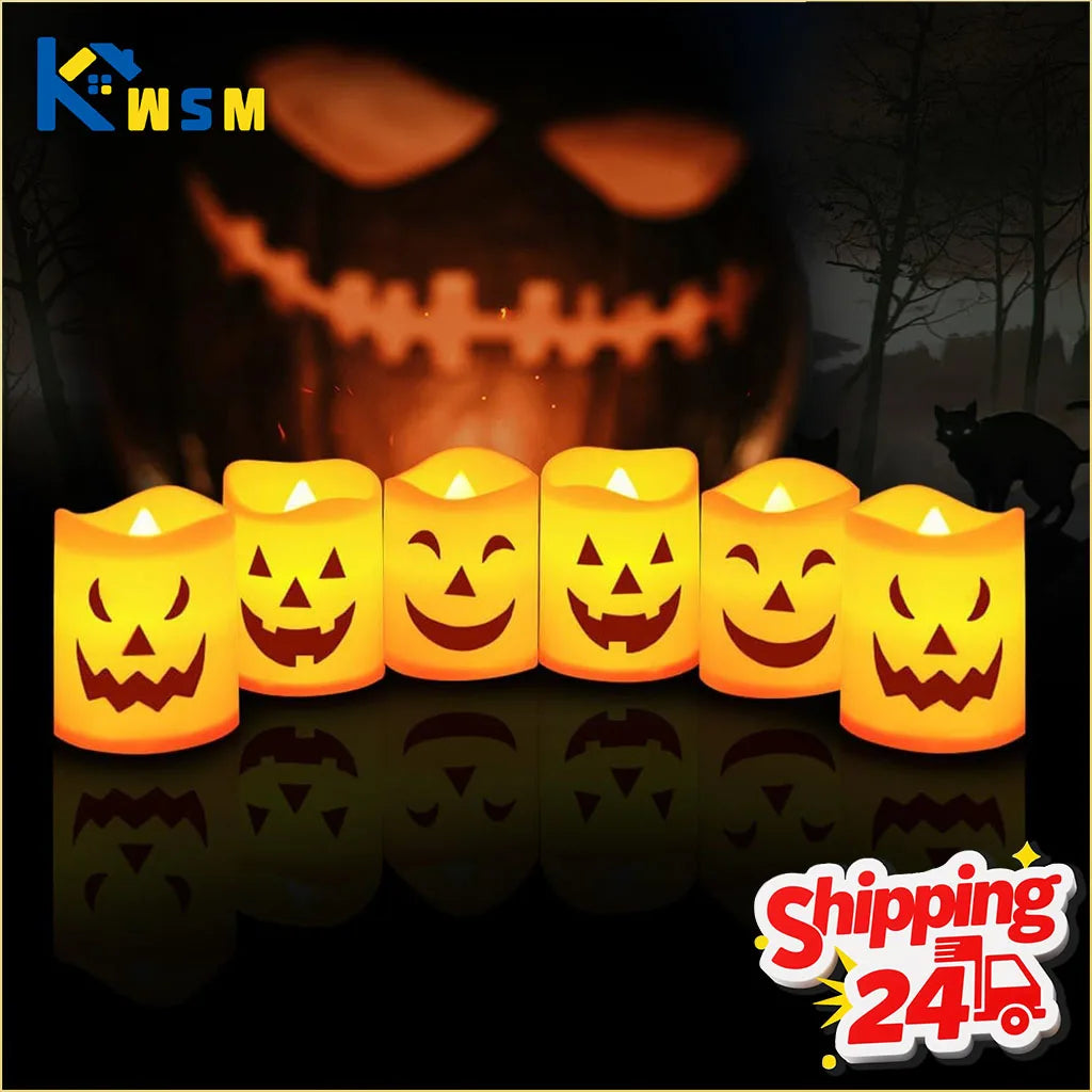 6-60PCS Halloween Flickering LED Candle Holder Skull Ghost Pumpkin Lantern Spooky Decoration for Haunted House Centerpiece Oasis Select