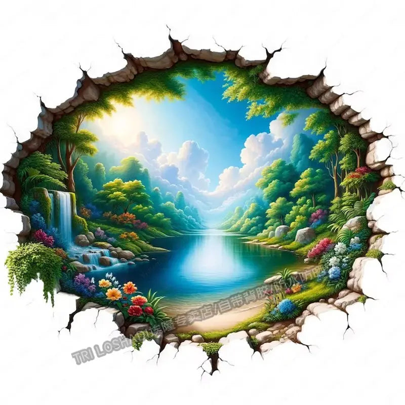 Living Room Porch Beautiful Artistic Conception Feng Shui Painting Bathroom Doors and Windows 3d Effect Self-pasted Stickers Oasis Select SS8679 40cm