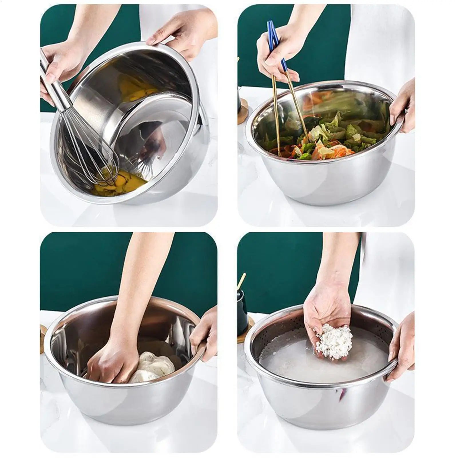 Mixing Bowls Set Vegetable Stainless Steel Slicer Vegetable Washing Basin Drain Basket Multifunctional Mixing Bowls Kitchen tool Oasis Select