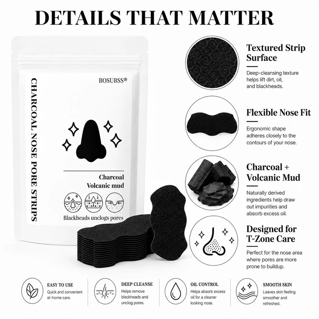 Tea Tree Charcoal Nose Strips for Men & Women Deep Pore Cleansing Oil Control Easy Home Facial Skincare Oasis Select 10pcs