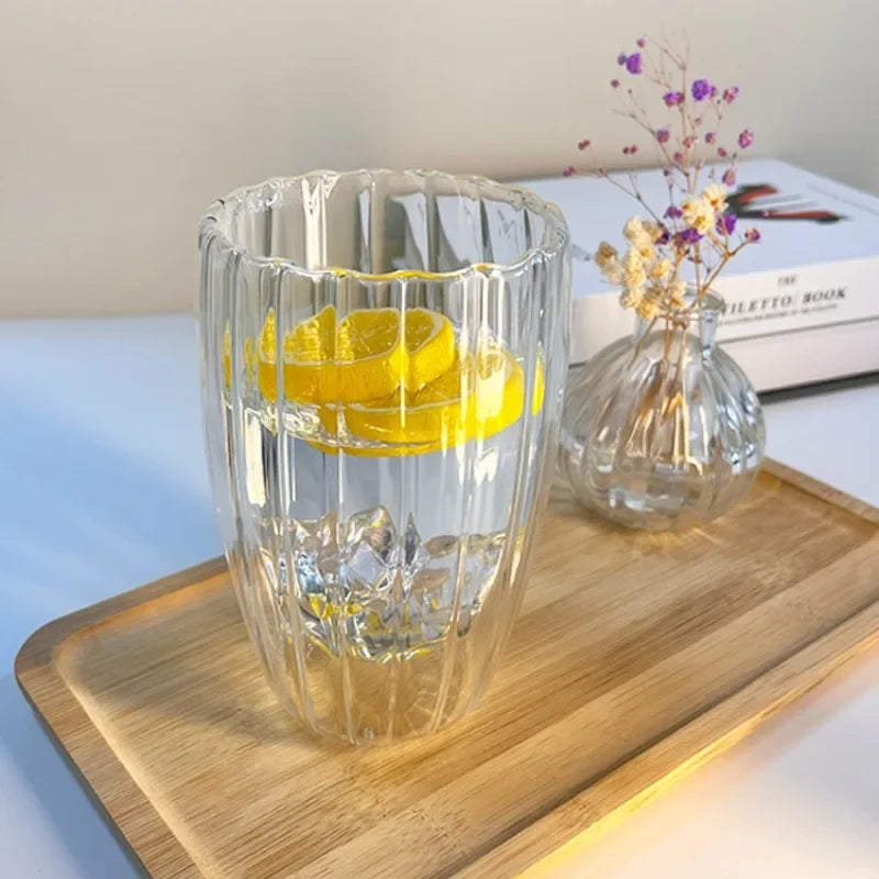250/350/450ml Glass Cup Stripe Double Wall High Borosilicate Heat Resistant Tea Handmade Milk Juice Whisky Espresso Coffee Mug Oasis Select
