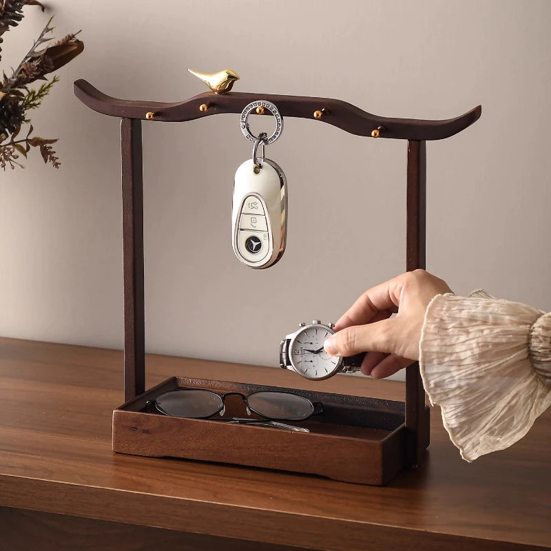 Middle Ancient Style Walnut Wood Entrance Door Key Storage Rack Storage Decoration Living Room Home Decor Oasis Select