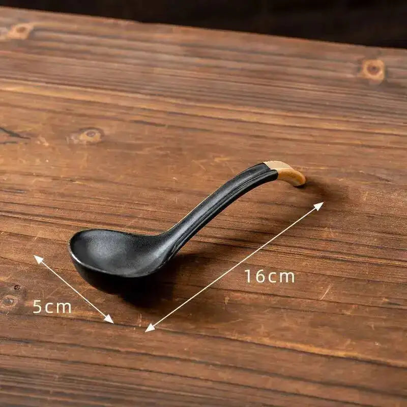 Japanese Handmade Coarse Pottery Soup Spoon Tablespoon Spoon Eating Spoon Ceramic Spoon Bowl Spoon Kitchen Tablewear Oasis Select the Kiln Turns Black