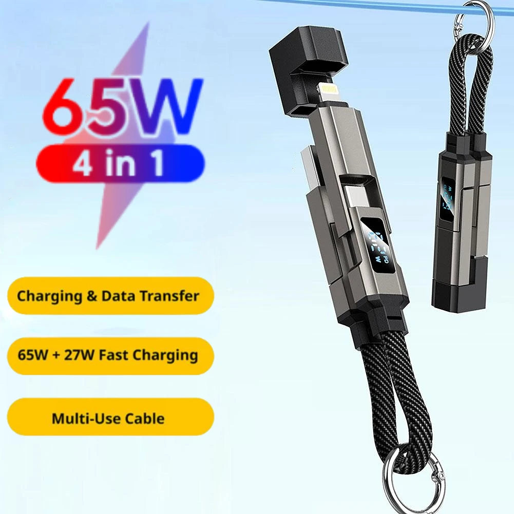 PD 65W USB C to USB C Fast Charging Cable, 4 in 1 Digital Display Type C Keychain Short Mobile Phone Charging Cord Oasis Select