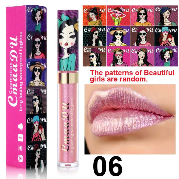 Metallic Pearlescent Shimmer Lip Gloss Lipstick Glitter Lip Glaze Long-Lasting Waterproof Not Transferable High Pigment Y2K Gift Oasis Select 06