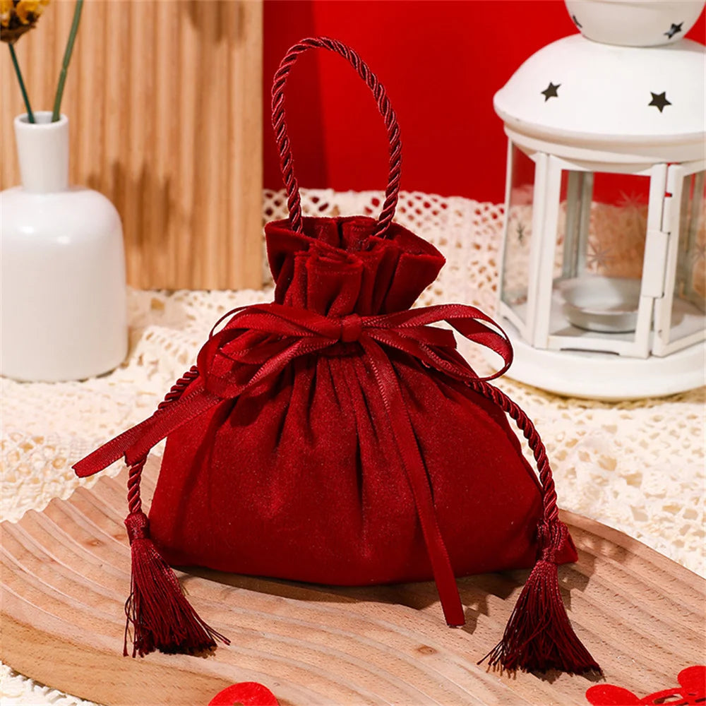 Velvet Candy Box Gift Bag Velvet Cloth Drawstring Tassel Bag Wedding Party Candy Pouches Wedding Party Fashion Drawstring Pocket Oasis Select Winered 1 Other