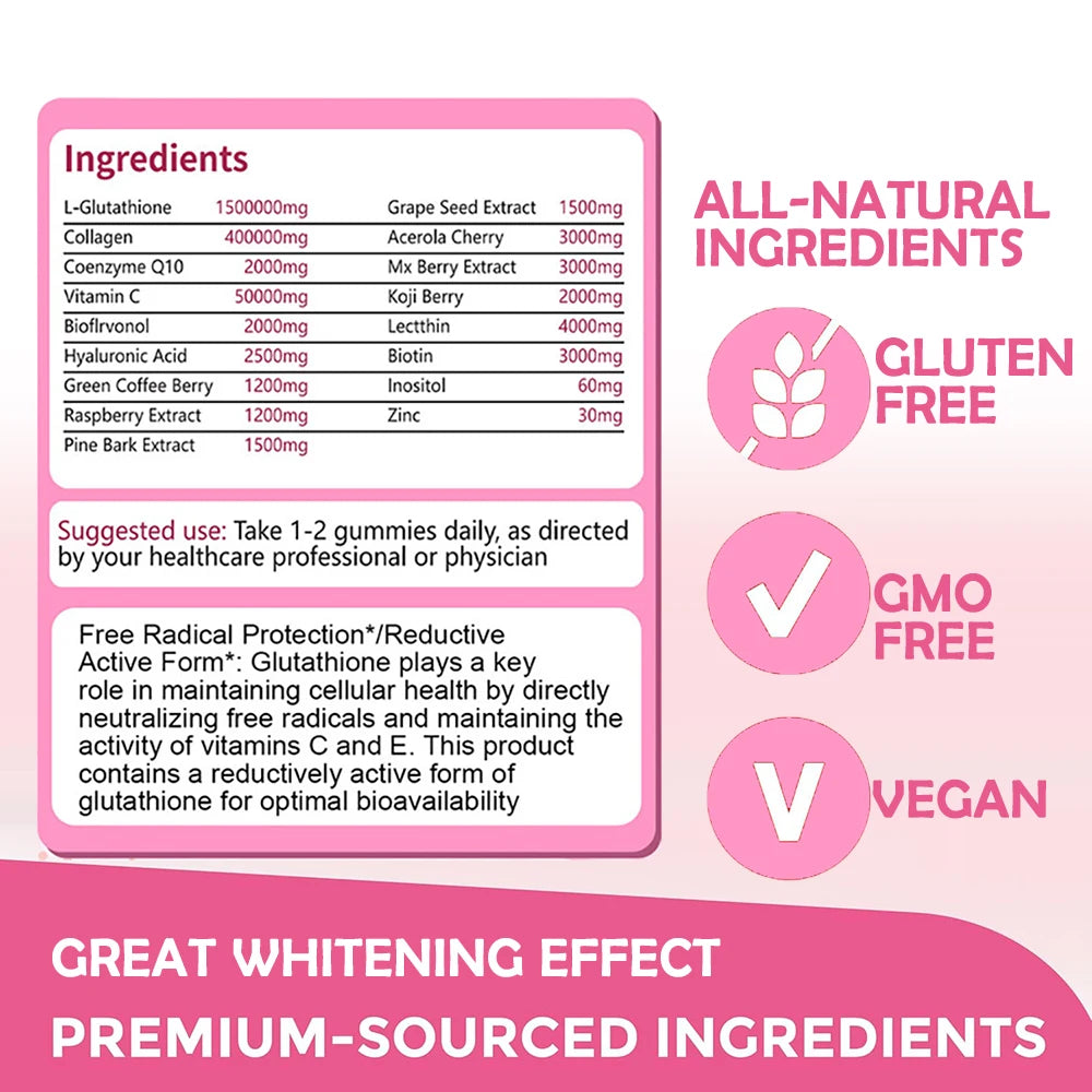 GLUTA WHITE 1500000MG Glutathione Skin Whitening Supplement Anti Aging, UV Protection, Even Skin Tone & Scar 30 Softgel Capsules Oasis Select