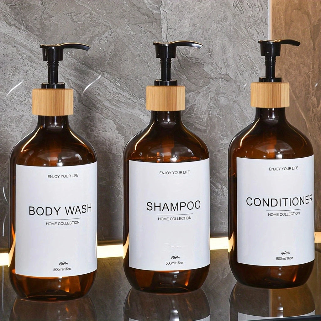 Bathroom Shampoo Dispenser Set 500ml Conditioner Body Wash Bottles Refillable Dispenser Farmhouse Decoration Storage Bottles Oasis Select