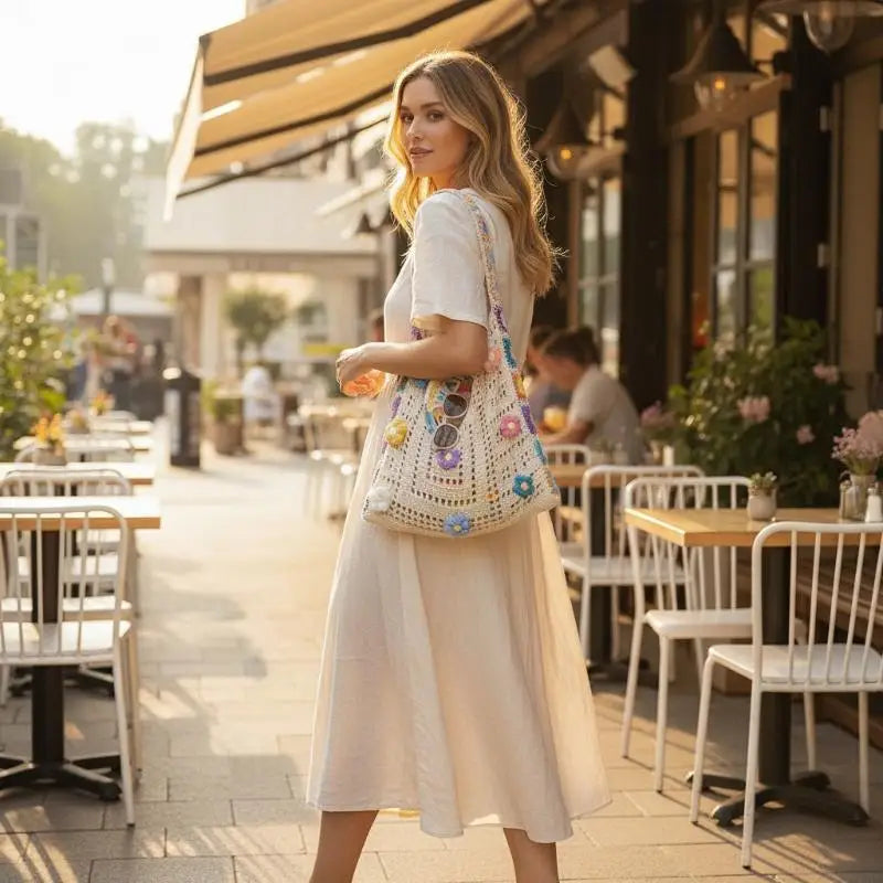 Women's Crochet Bag Designer Flowers Knitted Handbags Large Capacity Summer Beach Woven Shoulder Bag Girls Tote Shopper Bag Oasis Select