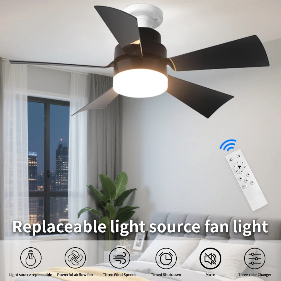E27 Ceiling Fan Light with Remote Control AC85-265V 40W 3-Color Dimmable 3-Speed Timmer Indoor Fan Light for Bedroom Living Room Oasis Select
