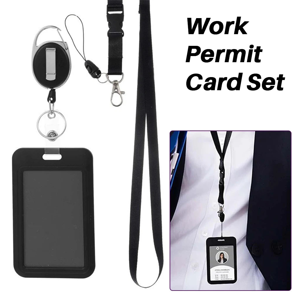 Work Permit Card Set - Rope Retractable Neck Hanging Document Card Set - Chest Tag Access Control Hard Shell Protective Set Oasis Select