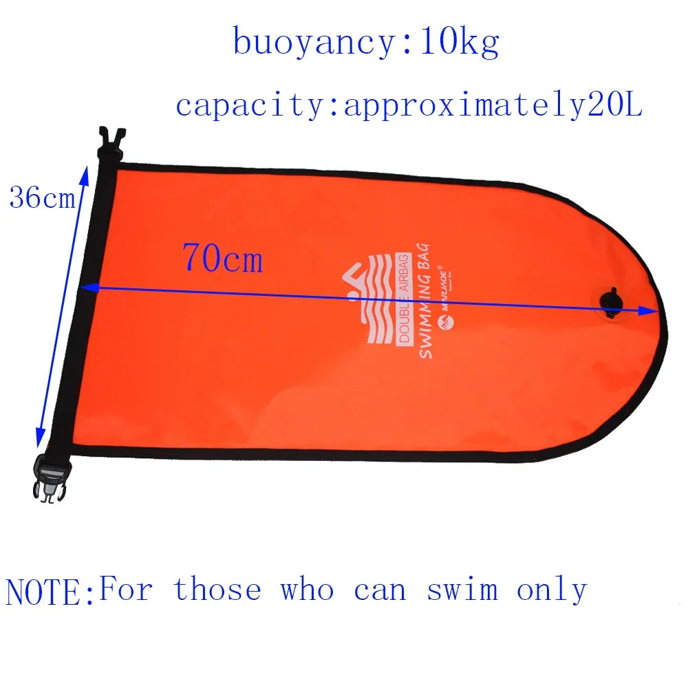 20L Inflatable Open Swimming Buoy Tow Float Dry Bag Double Air Bag with Waist Belt for Swimming Water Sport Storage Safety bag Oasis Select