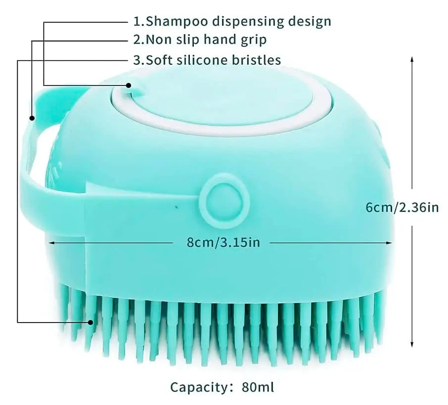 Silicone Pet Bath Brush with Soap Dispenser Soft Massage Dog Cat Scrubber Gentle Exfoliating Shower Grooming Tool Oasis Select