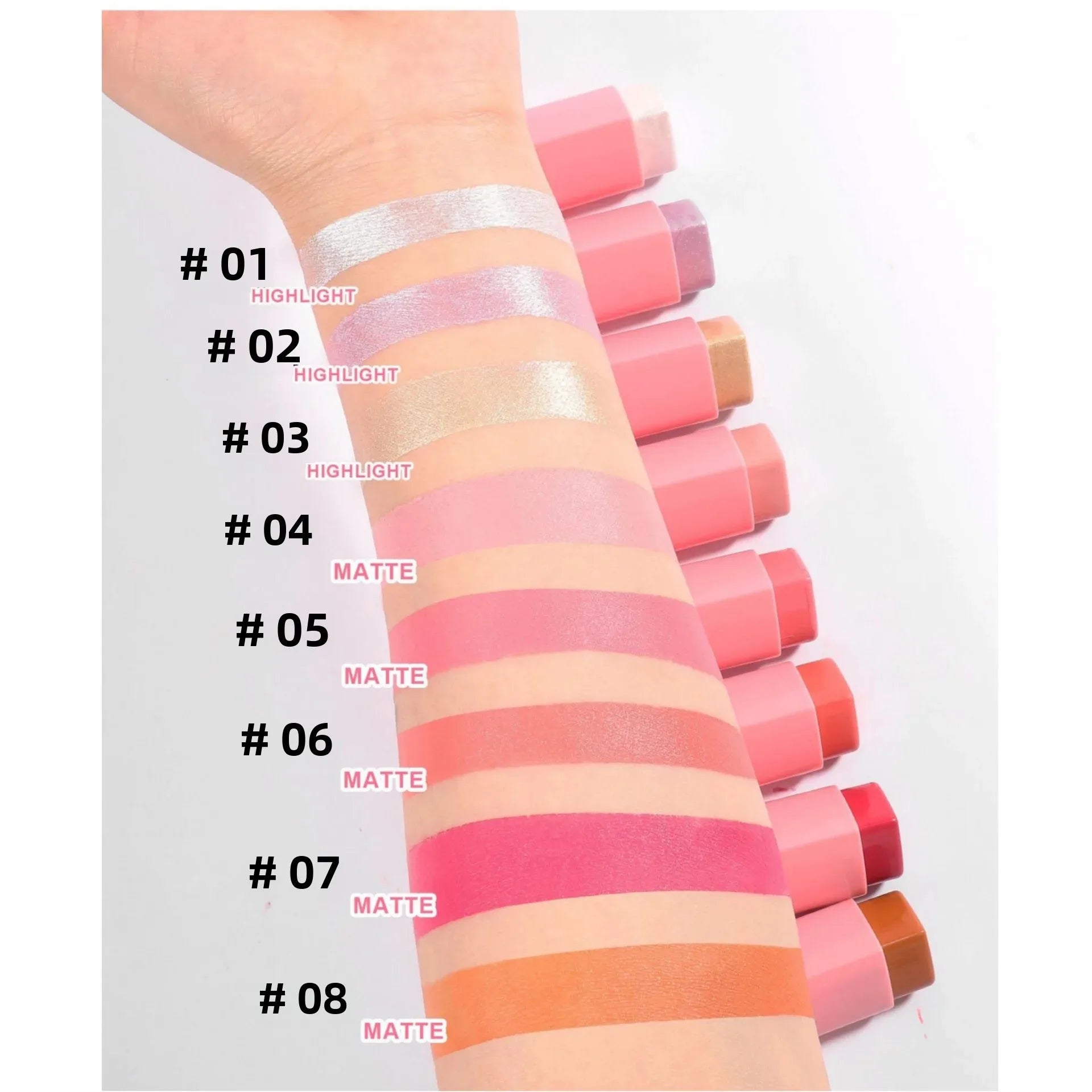 Handaiyan 3-in-1 Blush Highlighter Contour Stick – 8 Colors