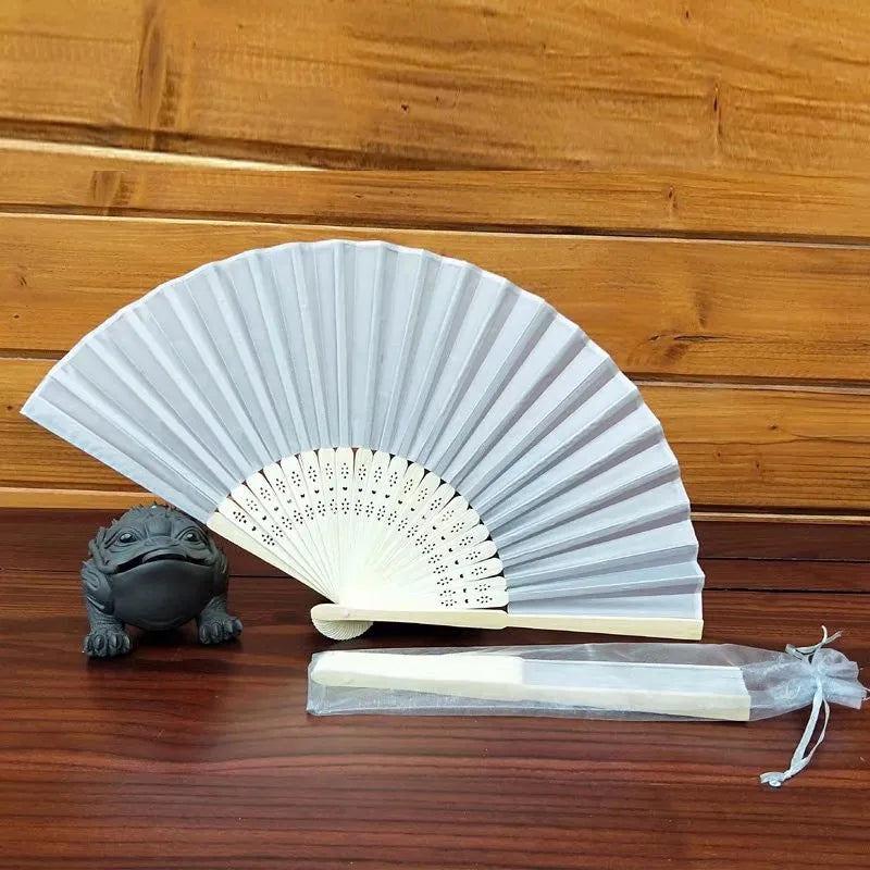 Hand Folding Fan with Organza Bag Bridal Shower Kids Christestening Favors Wholesale Bamboo Fabric Handheld Fans Oasis Select