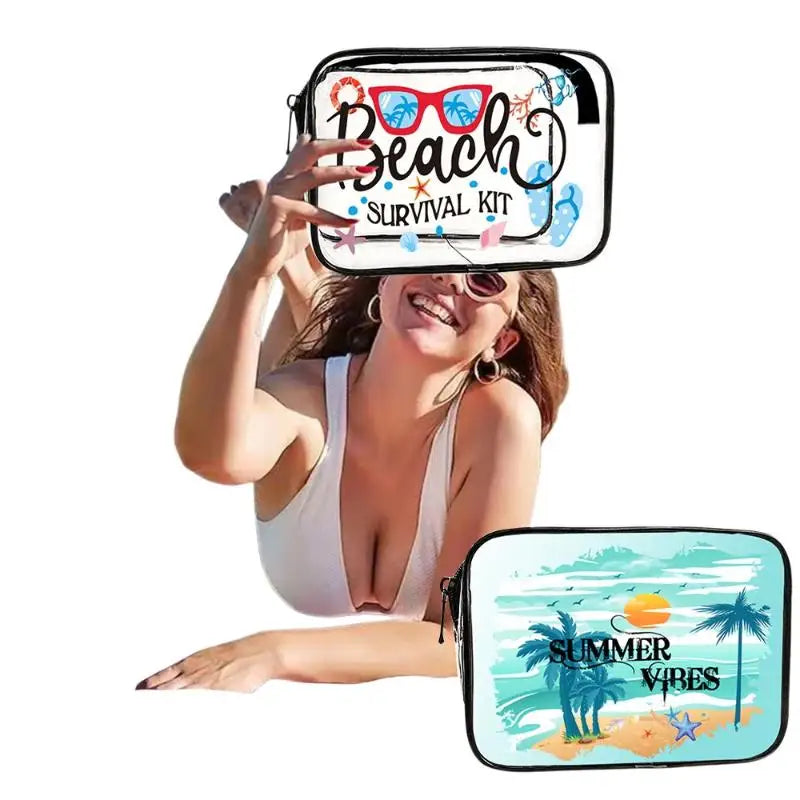 1Pcs Summer PVC Travel Toiletry Bag Transparent Makeup Bag Survival Kit Beach Cruise Swimming Nurse Teacher Dance Cheer Gift Oasis Select