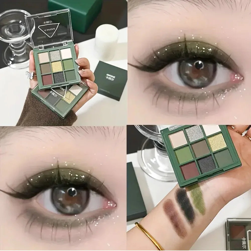 Green 9-Color Glitter Eyeshadow Palette – Waterproof Shimmer Eyeshadow Palette Oasis Select