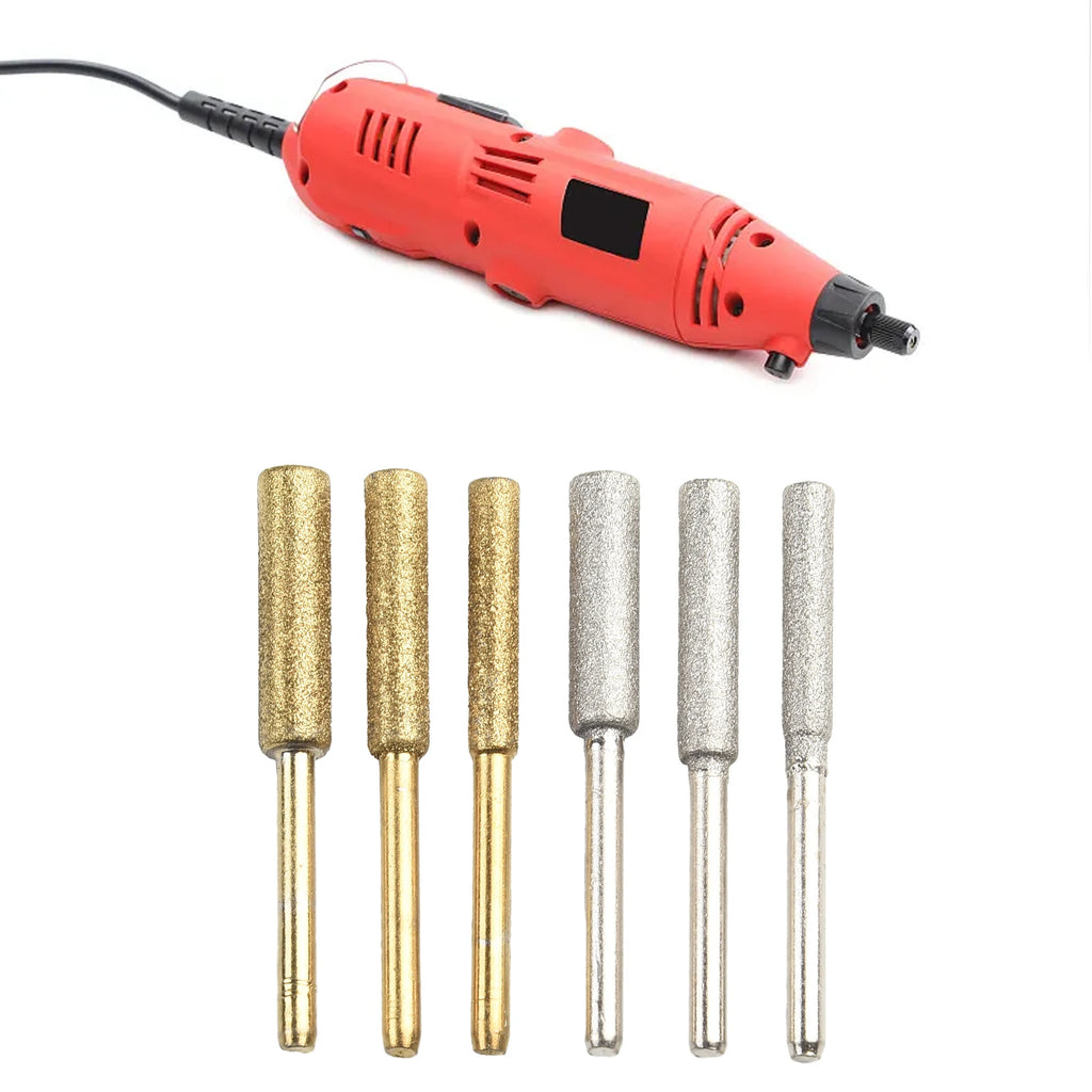 6Pcs Coated Cylindrical Burr 4/4.8/5.5mm Chainsaw Sharpener Stone File Chain Saw Sharpening Grinding Head Oasis Select