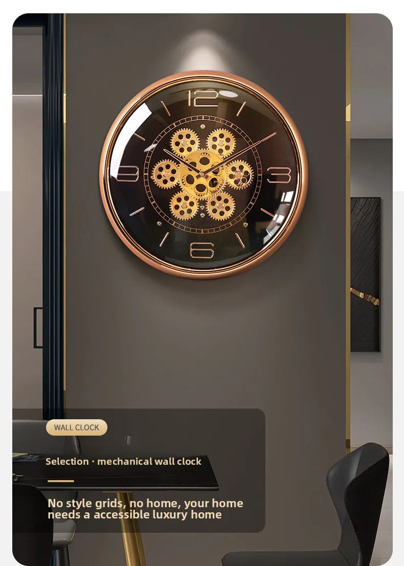 New Creative Wall Clock for Living Room Mechanical Light Luxury Wall-mounted Decorative Clock Without Drilling Oasis Select