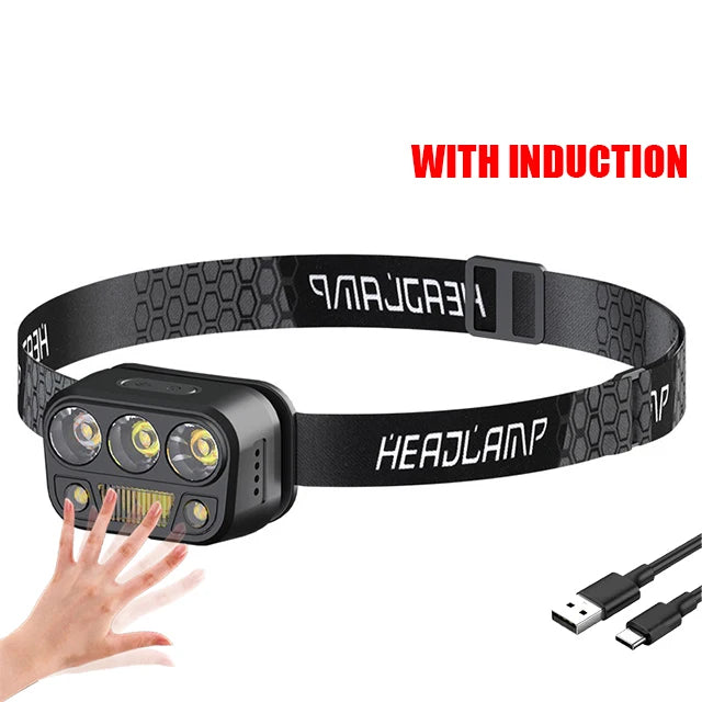 Powerful LED Sensor Headlamp Built-in Battery USB Rechargeable Mini Induction Head Flashlight White/Yellow/Red Headlight Oasis Select Sensor