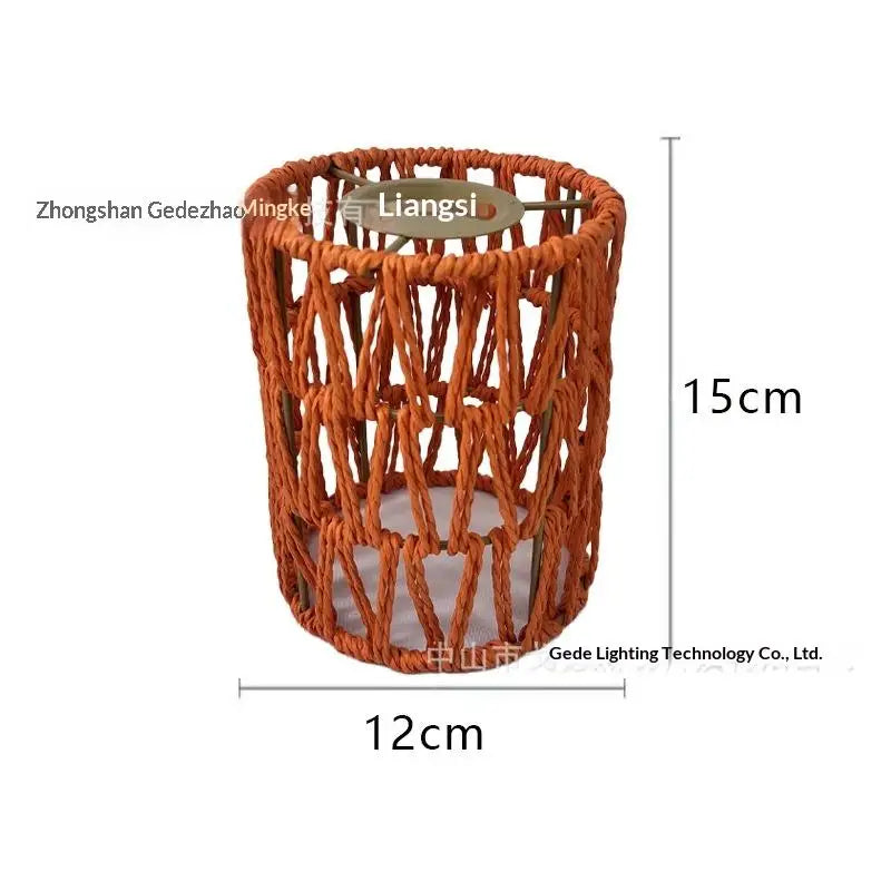 Garden Decor with Handcrafted Boho Woven Paper Rope Rattan Lampshade Oasis Select Orange
