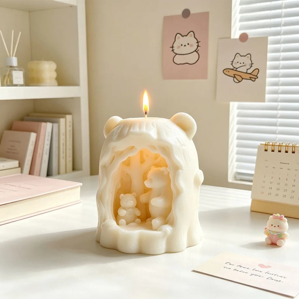 Silicone Tree Hole Mother And Bear Mold DIY Candle Plaster Ornament Mold For Handmade Aromatherapy Candle Making Oasis Select