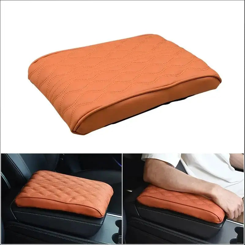 Wave Embroidery PU Leather Car Armrest Mat, Center Console Armrest Protection Cushion with Storage, Universal Auto Armrest PadWa Oasis Select BROWN 2 PU Four Seasons