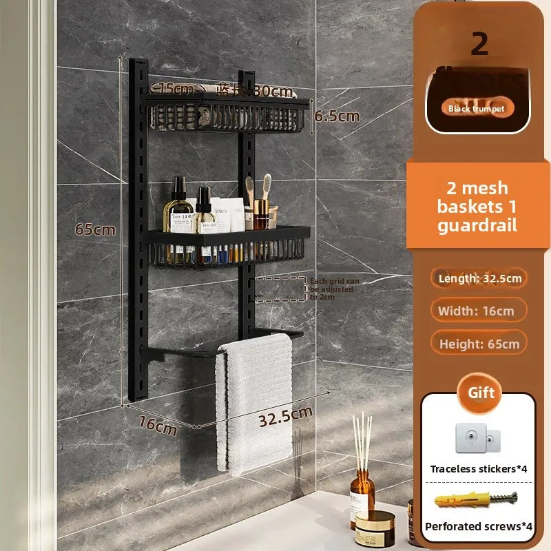 Multi-layer adjustable kitchen cabinet wall condiment seasoning rack No punching wall hanging storage shelf Oasis Select 2-1-Black-2-62 31