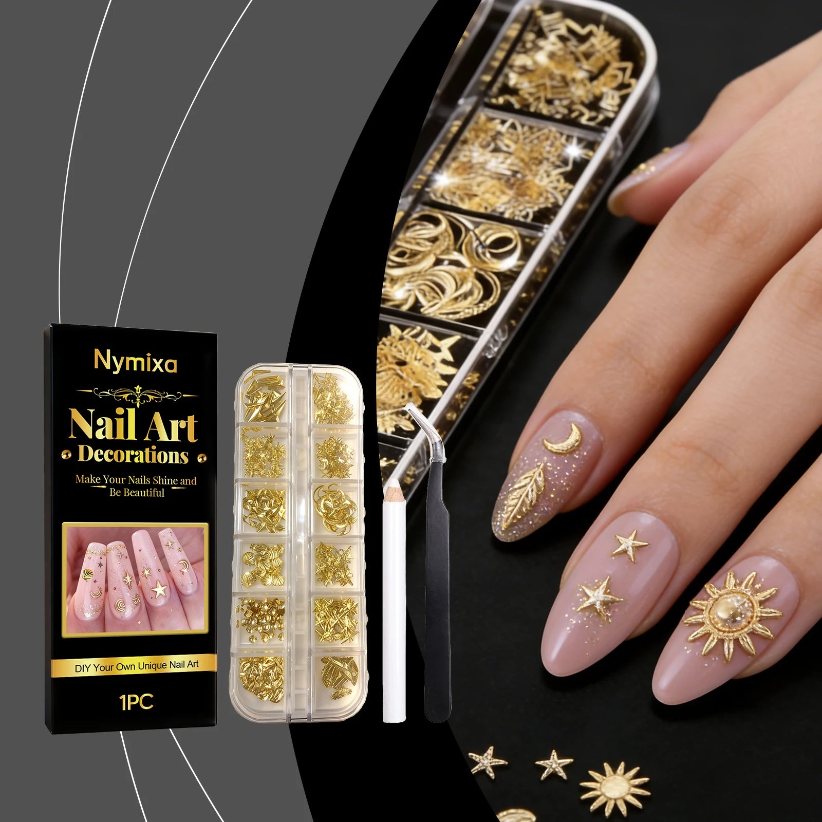 Nymixa DIY Nail Art Kit – 12 Color Pens & Glitter Decorations Nail Art Kit Oasis Select