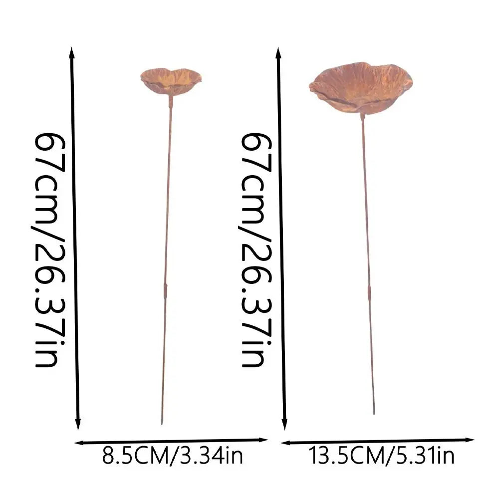Flower Shape Metal Bird Bath Rusted Vintage Iron Art Bird Water Dispenser Handcrafted Ground Insert Flower Garden Stake Oasis Select